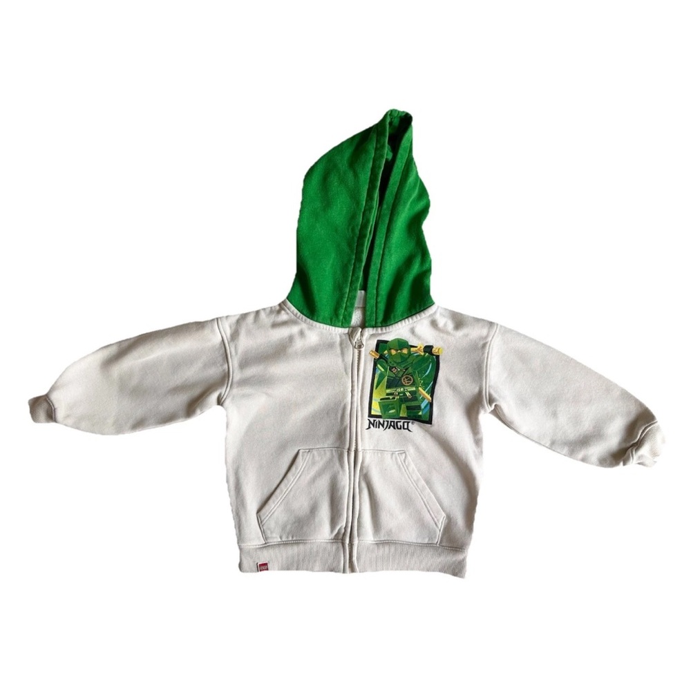 H&M 3/4T Hoodie Jacket Lego Ninja Ivory Green Graphic Hooded Sweatshirt Toddler